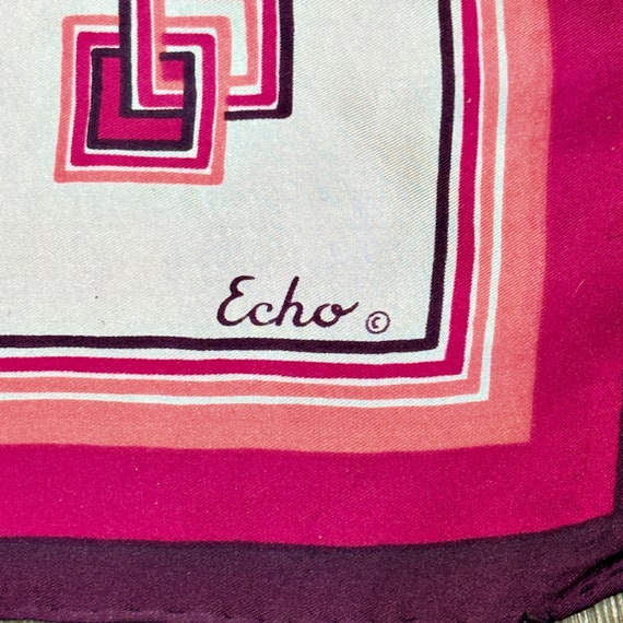 Vintage 1960s Echo 100% Silk Scarf Pink Fuchsia &… - image 4