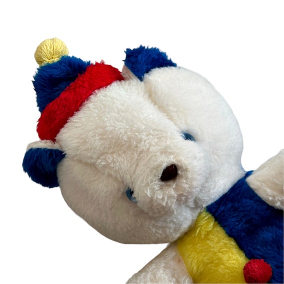 Vintage White Teddy Bear Clown Carnival Style Stuffed Animal Toy
