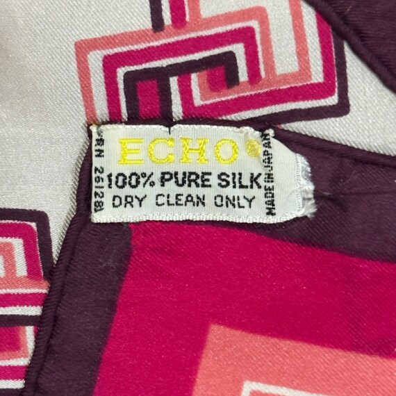 Vintage 1960s Echo 100% Silk Scarf Pink Fuchsia &… - image 3