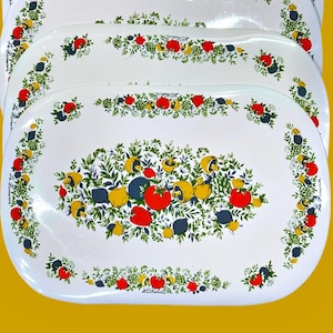 Vintage SPICE of LIFE Vinyl Placemats Set of 7 Corning Retro 70s Kitchen MCM Vegetables Tomatoes Mushrooms Peppers