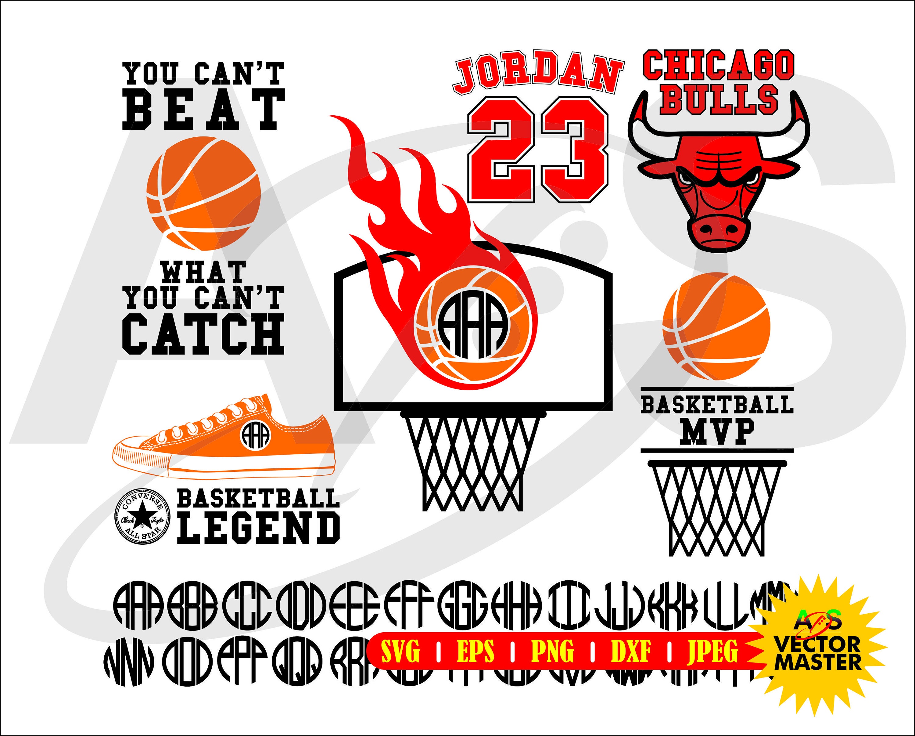 Download Basketball Svg Monogram Cut Or Print File Svg Png Eps Etsy