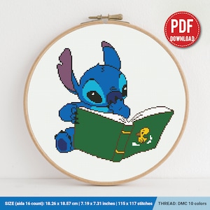Lilo and Stitch, Book cross stitch pattern, baby, Love Hawaii, nursery decor, counted, chart, gift DIY, embroidery, instant PDF