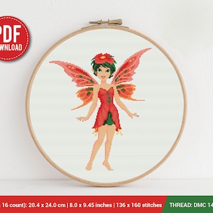 Flower fairy Cross stitch pattern | Embroidery Pattern | Instant Download | Embroidery Designs