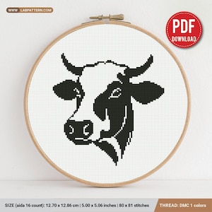 Silhouette di mucca Schema punto croce, natura, animali, fattoria, principiante contato, schema moderno, regalo fai da te, ricamo, PDF istantaneo, PDF digitale