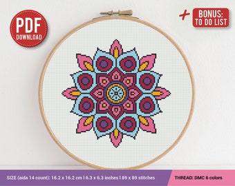 Mandala Flower Cross stitch pattern | Embroidery Pattern | Instant Download | Cross Stitch Patterns | Embroidery Design