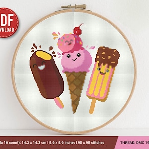 Ice-Cream Cross stitch pattern | Embroidery Pattern | Instant Download | Embroidery Designs