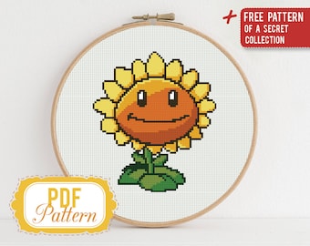 Cross stitch pattern Sunflower Cross stitch pattern Plants vs Zombies PDF Format Instant Download Home decor Modern