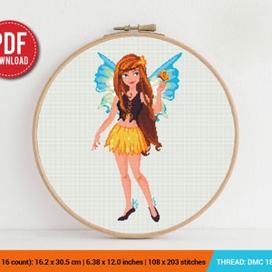 Cute Fairy Cross stitch pattern | Embroidery Pattern | Instant Download | Embroidery Designs
