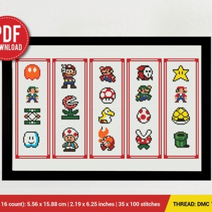 Super Mario Lesezeichen Set 5 Lesezeichen Kreuzstichmuster | Stickmuster | Sofortdownload | Stickdateien