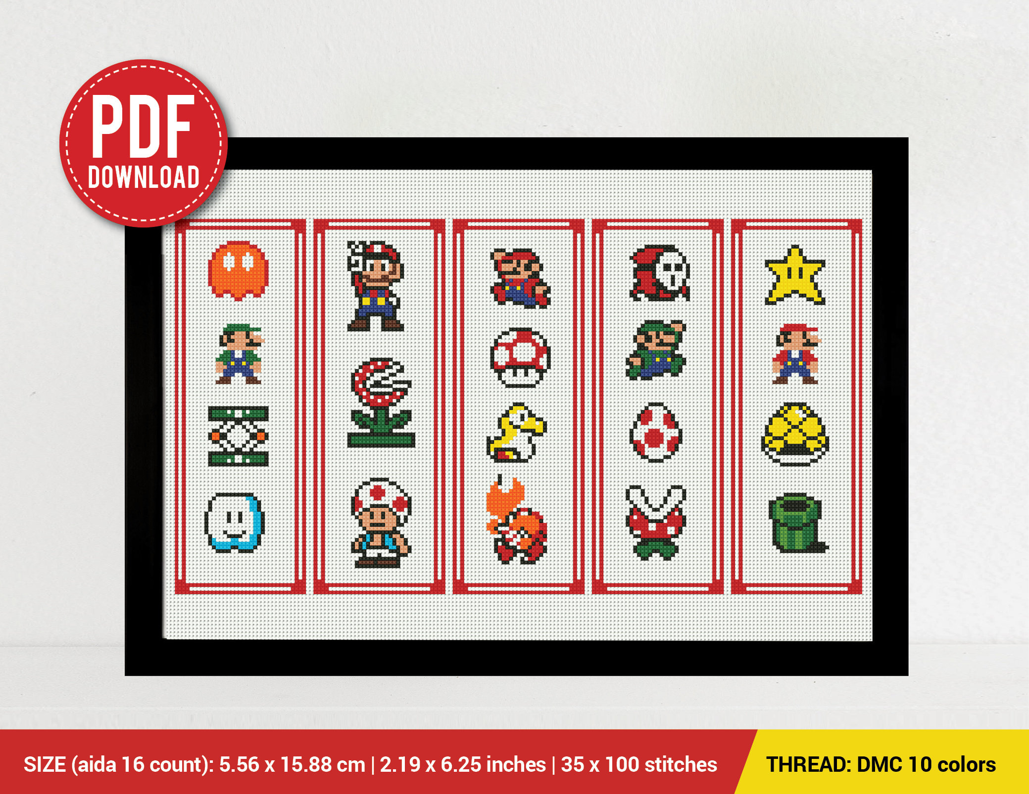Super Mario Set 5 Bookmarks Cross Stitch Pattern Embroidery - Etsy