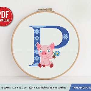 Letter P Piggy ABC Cross stitch pattern | Embroidery Pattern | Instant Download | Embroidery Designs