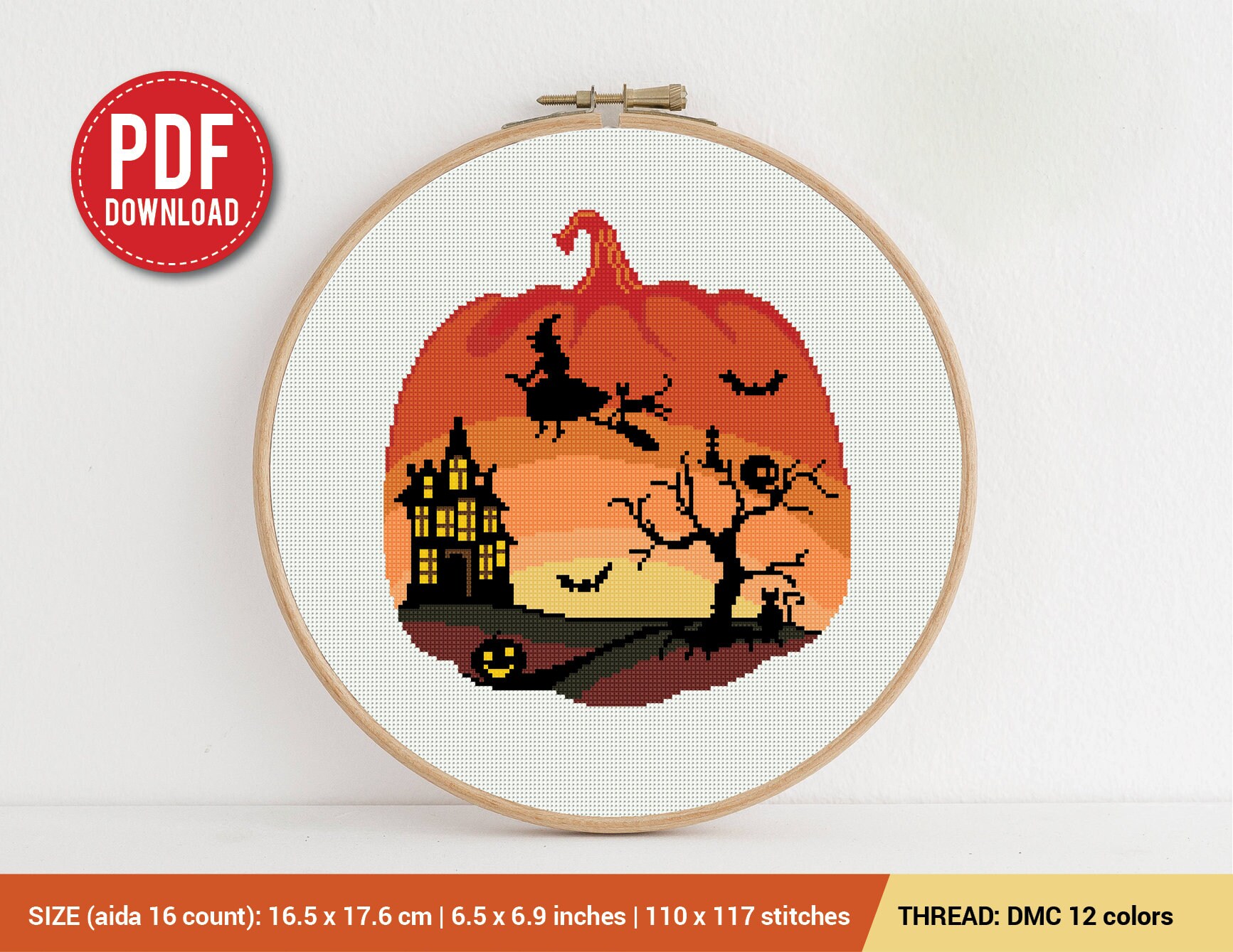 Halloween Pumpkin Cross stitch pattern Embroidery Pattern | Etsy