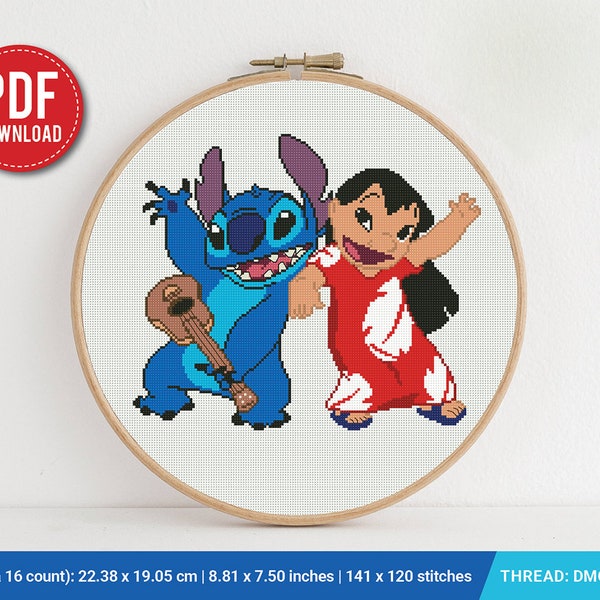 Lilo and Stitch Aloha cross stitch pattern, baby, Love Hawaii, Music, nursery decor, counted, chart, gift DIY, embroidery, instant PDF