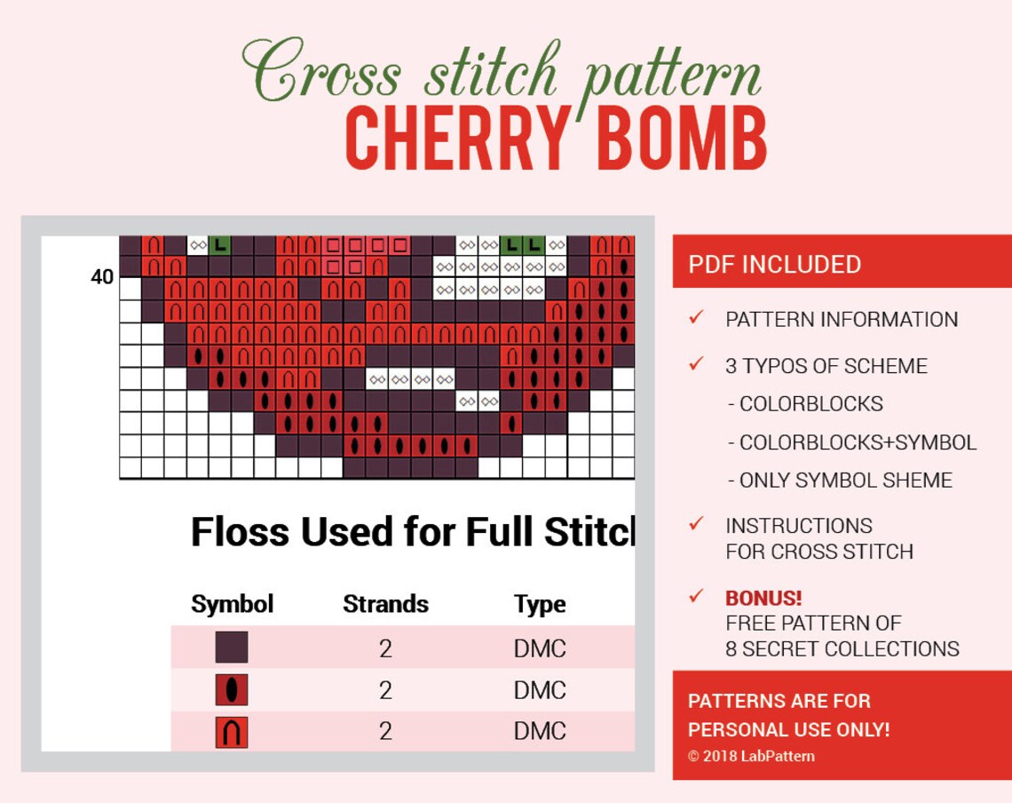 Cross Stitch Pattern Cherry Bomb Cross Stitch Pattern Plants | Etsy