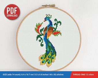 Peacock Bird Cross stitch pattern | Embroidery Pattern | Instant Download | Cross Stitch Patterns | Embroidery Designs