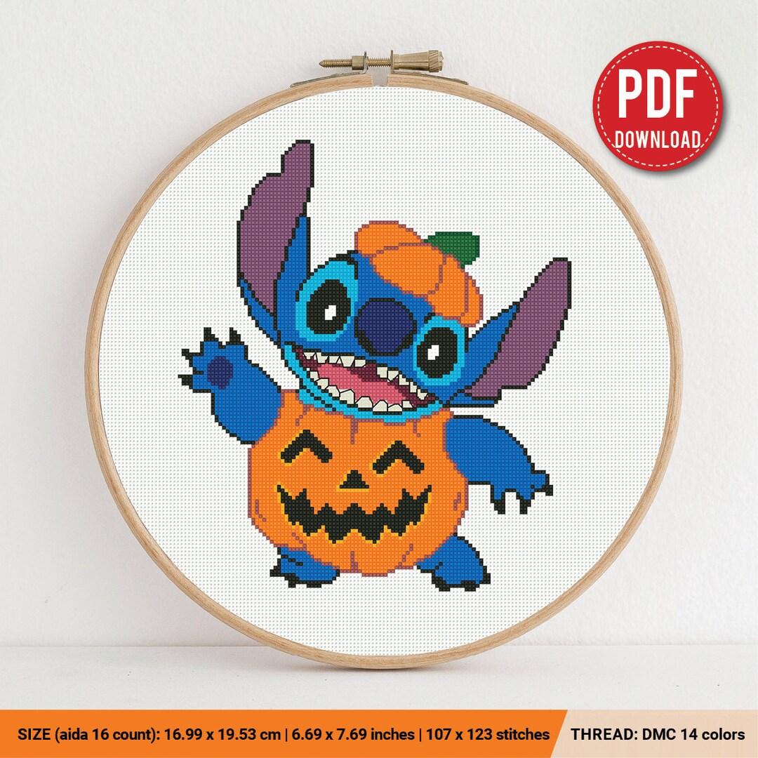 Lilo and Stitch,pumpkin Cross Stitch Pattern Halloween Hawaii Nursery Decor Beginner Counted ...