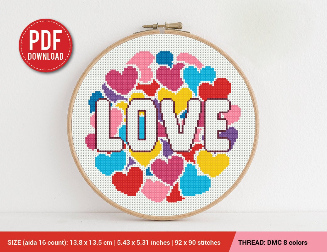 Love Hearts Cross Stitch Pattern Embroidery Pattern Etsy