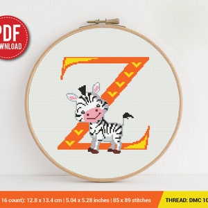 Letter Z Zebra ABC Cross stitch pattern | Embroidery Pattern | Instant Download | Embroidery Designs