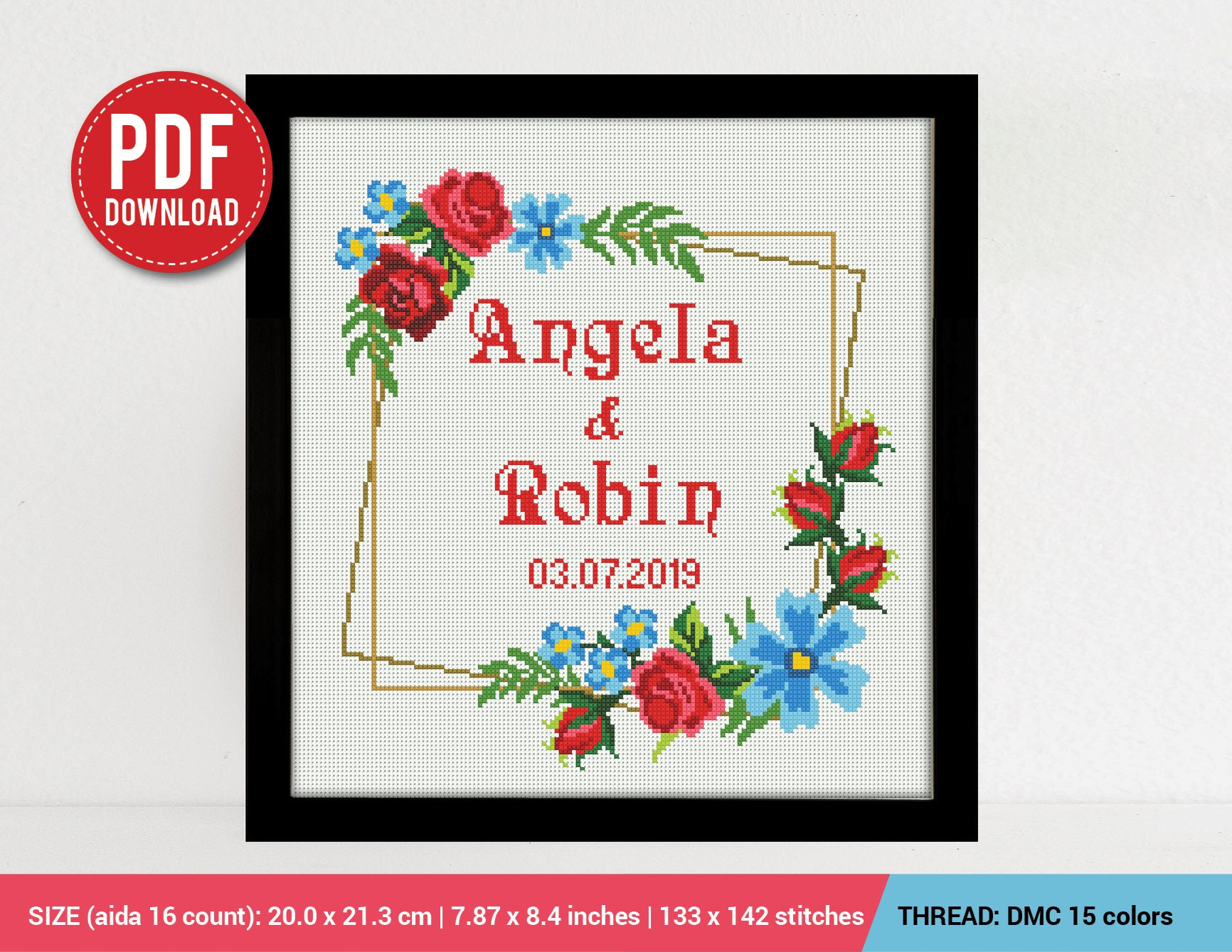 Wedding Date Frame and Alphabet Cross Stitch Pattern - Etsy