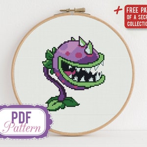 Schema punto croce Chomper Schema punto croce Plants vs Zombies Formato PDF Download immediato Arredamento casa Moderno