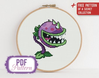 Cross stitch pattern Chomper Cross stitch pattern Plants vs Zombies PDF Format Instant Download Home decor Modern