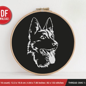 Dog shepherd Black White Cross stitch pattern | Embroidery Pattern | Instant Download | Embroidery Designs