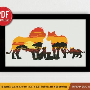 Lions silhouette Cross stitch pattern | Embroidery Pattern | Instant Download | Embroidery Designs