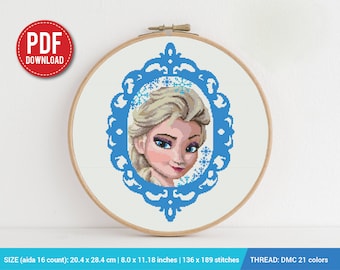 Elsa Frozen Snowflake Cross stitch pattern | Embroidery Pattern | Instant Download | Embroidery Designs