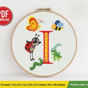 Letter I Insect ABC Cross stitch pattern | Embroidery Pattern | Instant Download | Embroidery Designs