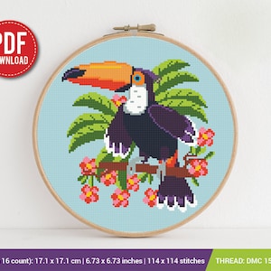Bird Toucan Cross stitch pattern | Embroidery Pattern | Instant Download | Embroidery Designs