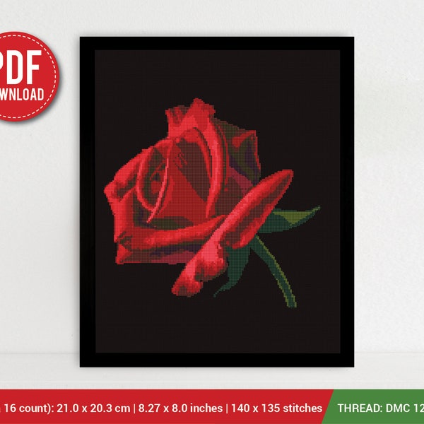 Red Rose Cross stitch pattern | Embroidery Pattern | Instant Download | Embroidery Designs