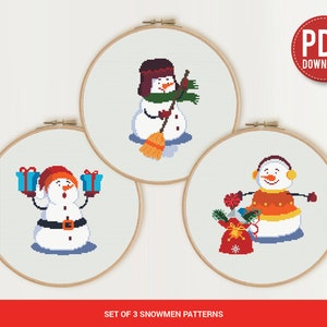 Bundle of 3 Funny Snowman 2022 New Year Cross stitch pattern | Embroidery Pattern | Instant Download | Embroidery Designs