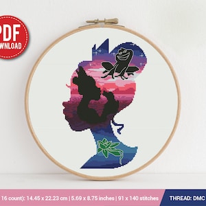 Tiana Princess Silhouette Frog Cross stitch pattern | Embroidery Pattern | Instant Download | Embroidery Designs