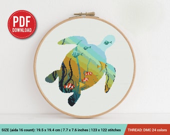 Sea Turtle Cross stitch pattern | Embroidery Pattern | Instant Download | Embroidery Designs