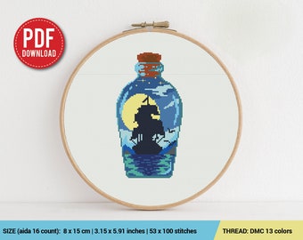 Bottle Ship Cross stitch pattern | Embroidery Pattern | Instant Download | Embroidery Designs