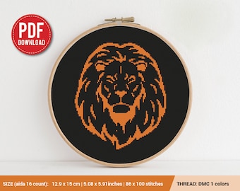 Lion silhouette Cross stitch pattern | Embroidery Pattern | Instant Download | Embroidery Designs