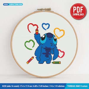 Lilo and Stitch Herz Kreuzstichmuster | Stickmuster | Sofortdownload | Stickdateien