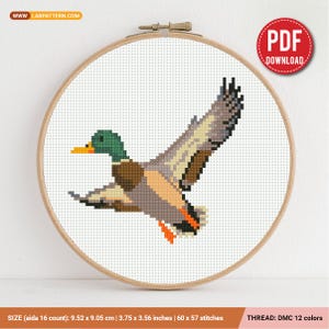 Mallard Duck cross stitch pattern, Small Embroidery, Tiny, bird, beginner counted, modern chart, gift DIY, embroidery, instant PDF, digital