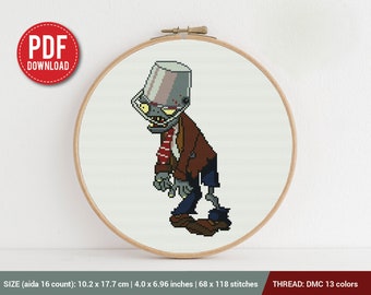 Buckethead Zombie Plants vs Zombies Cross stitch pattern | Embroidery Pattern | Instant Download | Embroidery Designs