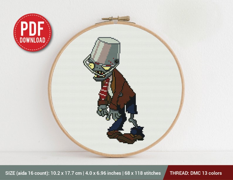 Buckethead Zombie Plants vs Zombies Cross stitch pattern Embroidery Pattern Instant Download Embroidery Designs image 1