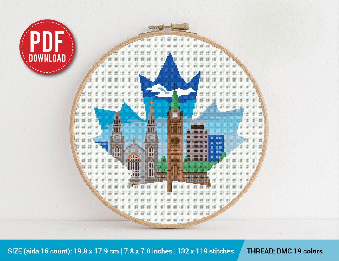 Canada Ottawa Leaf Cross Stitch Pattern Embroidery Pattern Instant
