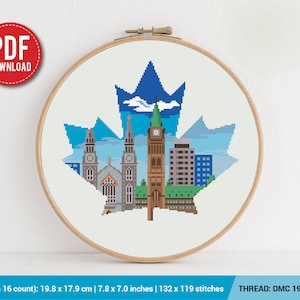 Canada Ottawa Leaf Cross stitch pattern | Embroidery Pattern | Instant Download | Embroidery Designs