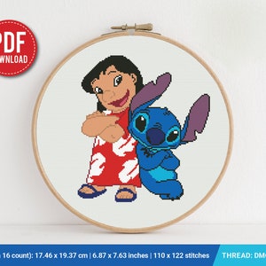Lilo and Stitch Aloha Kreuzstichmuster, Baby, Love Hawaii, Blume, Kreuzstichmuster, Zählmuster, Stickmuster, Geschenk DIY, sofort PDF
