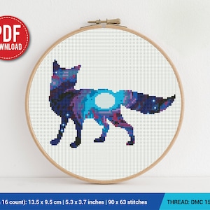 Fox Silhouette Space Cross stitch pattern | Embroidery Pattern | Instant Download | Embroidery Designs