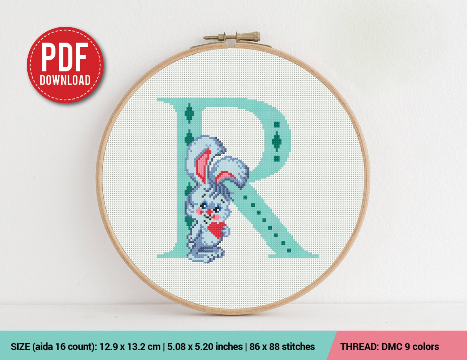 Letter R Rabbit ABC Cross Stitch Pattern Embroidery Pattern - Etsy