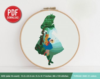 Alice in Wonderland Silhouette Cross stitch pattern | Embroidery Pattern | Instant Download | Embroidery Designs