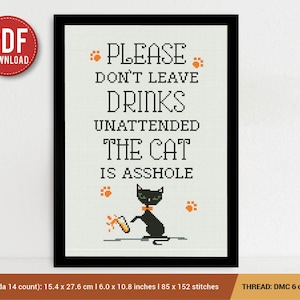 Funny Black Cat Cross stitch pattern Animal Joke Humor Embroidery Pattern | Instant Download | Cross Stitch Patterns | Embroidery Designs