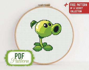 Cross stitch pattern Peashooter  Cross stitch pattern Plants vs Zombies PDF Format  Instant Download  Home decor  Modern