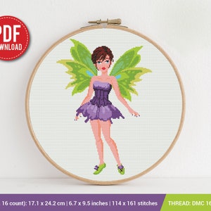 Violet Fairy Cross stitch pattern | Embroidery Pattern | Instant Download | Embroidery Designs