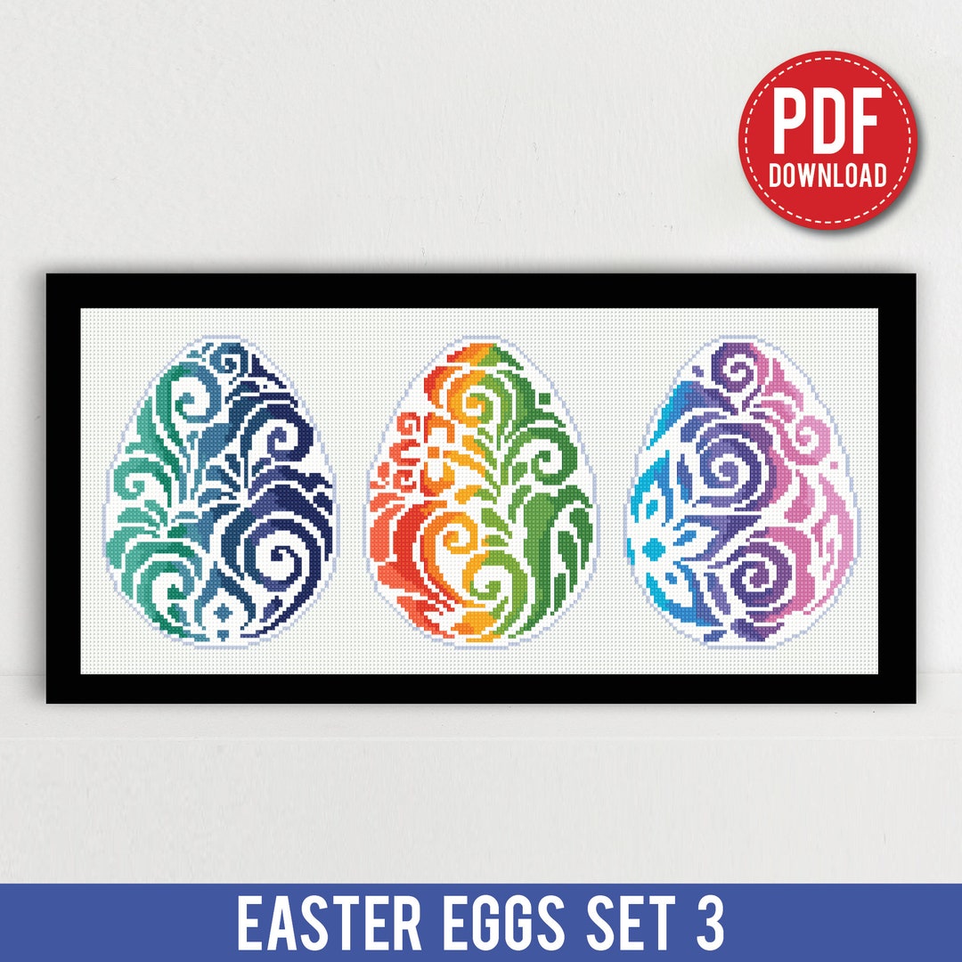 Happy Easter Egg Set 3 Cross Stitch Pattern Spring Bunnies Family Boy ...